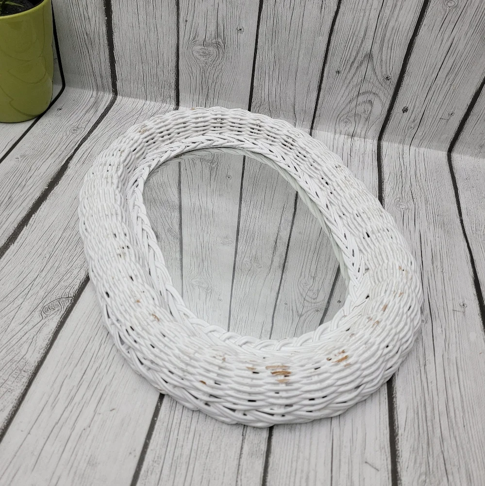 Vintage Distressed Oval White Wicker Mirror